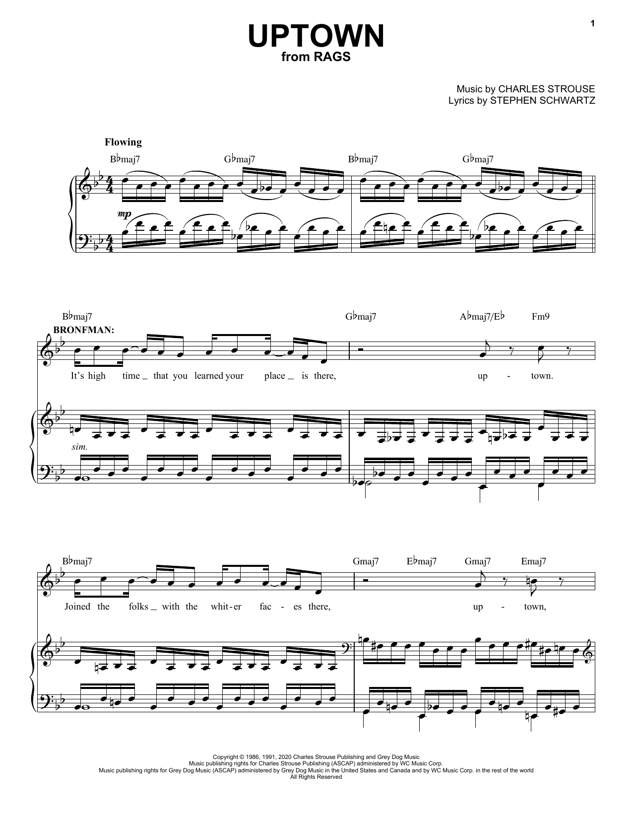 Stephen Schwartz & Charles Strouse Uptown (from Rags: The Musical) sheet music, chords, lyrics - Printable PDF for Piano & Vocal