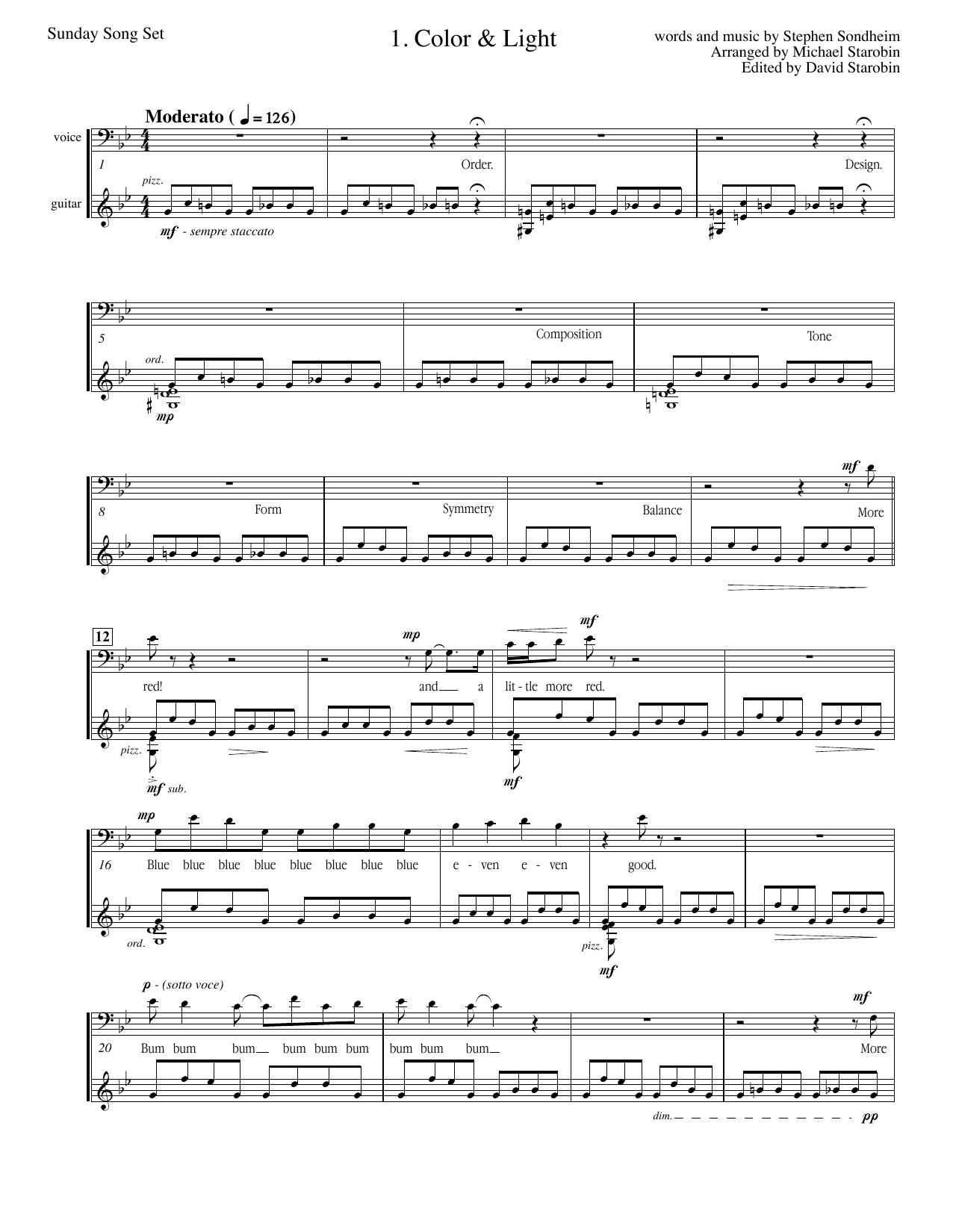 Stephen Sondheim Color And Light (from Sunday In The Park With George) sheet music, chords, lyrics - Printable PDF for Solo Guitar