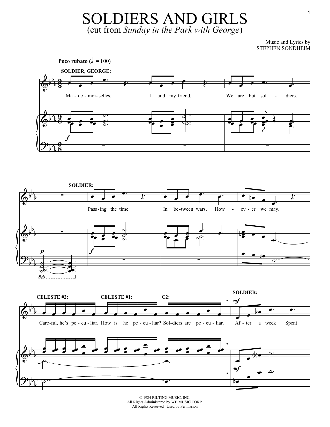 Download Stephen Sondheim Soldiers And Girls Sheet Music And Chords 9 Page Printable Piano 