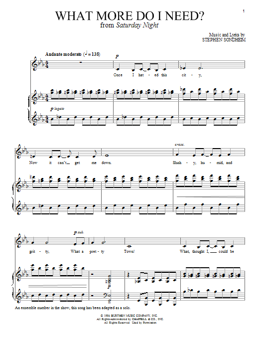 Stephen Sondheim What More Do I Need? sheet music, chords, lyrics - Printable PDF for Piano & Vocal