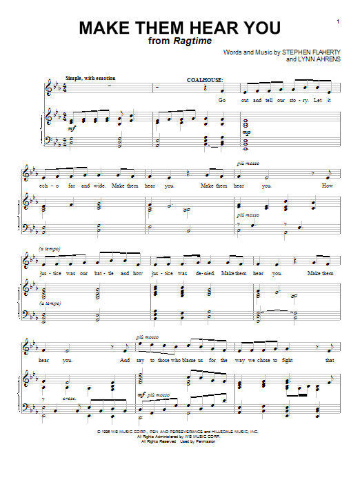Learn to play Stephen Flaherty Make Them Hear You sheet music for Piano & Vocal in minutes. Stephen Flaherty Make Them Hear You sheet music preview music notes and score for Piano & Vocal including 4 page(s)