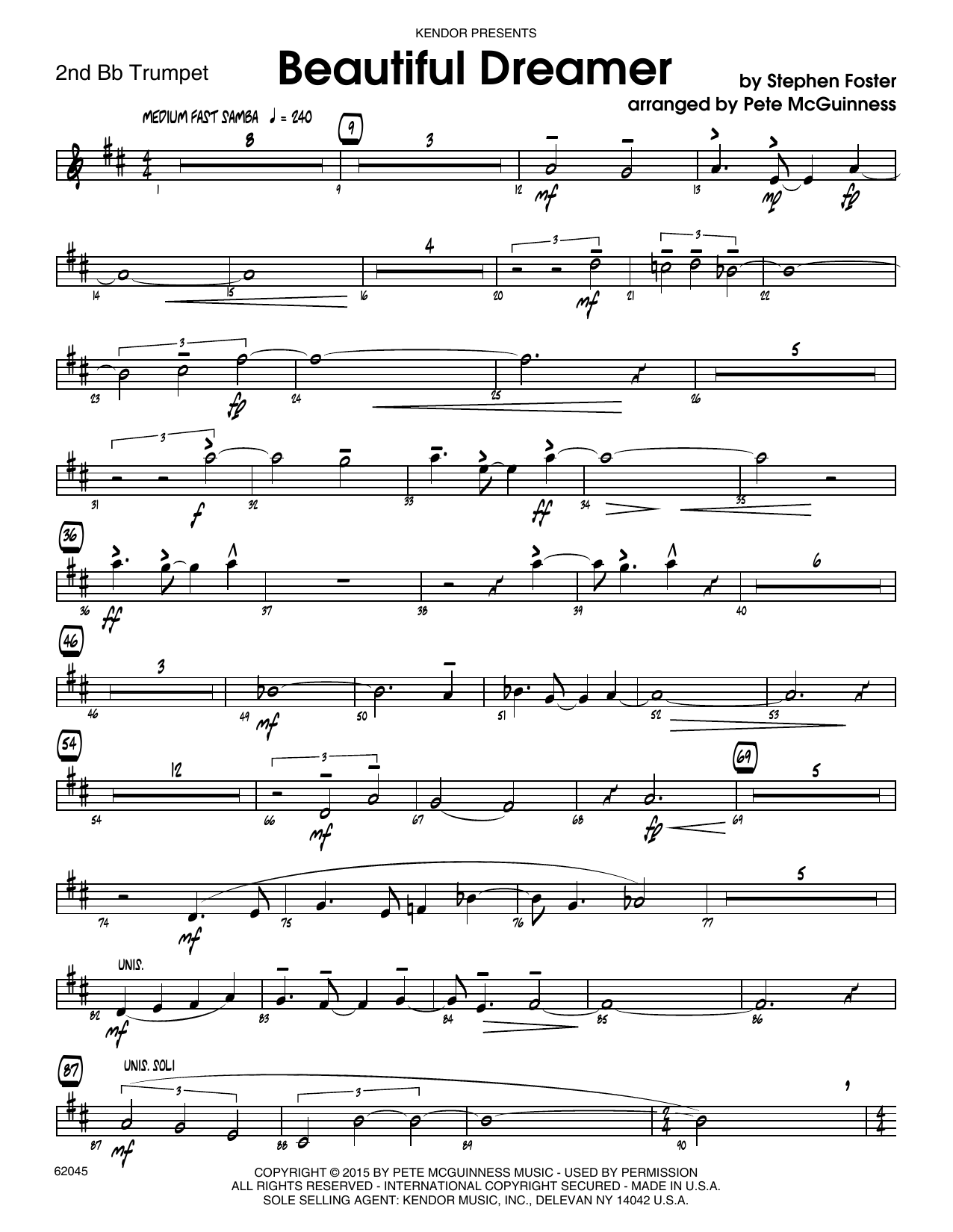 Learn to play Stephen Foster Beautiful Dreamer - 2nd Bb Trumpet sheet music for Jazz Ensemble in minutes. Stephen Foster Beautiful Dreamer - 2nd Bb Trumpet sheet music preview music notes and score for Jazz Ensemble including 5 page(s)