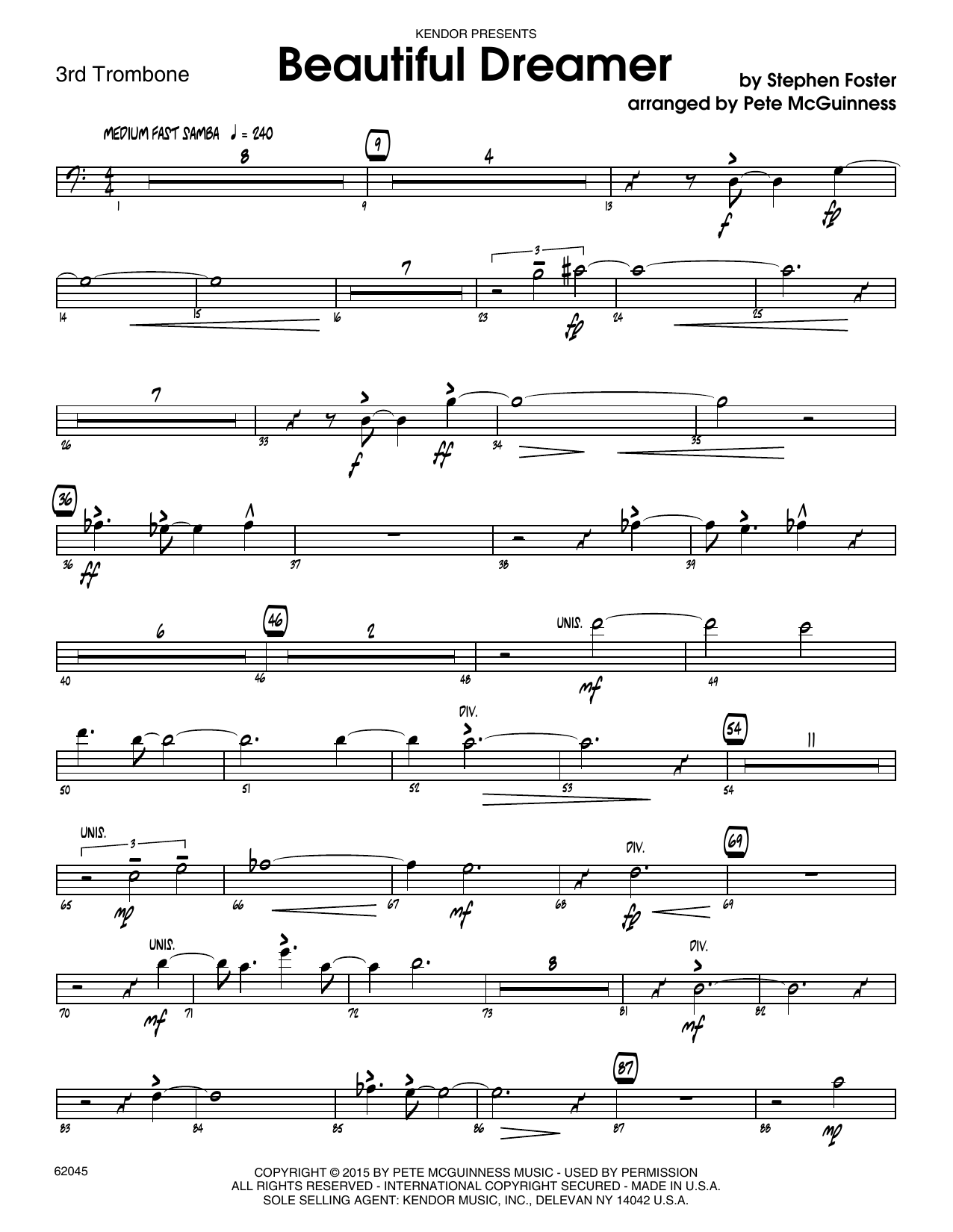 Learn to play Stephen Foster Beautiful Dreamer - 3rd Trombone sheet music for Jazz Ensemble in minutes. Stephen Foster Beautiful Dreamer - 3rd Trombone sheet music preview music notes and score for Jazz Ensemble including 5 page(s)
