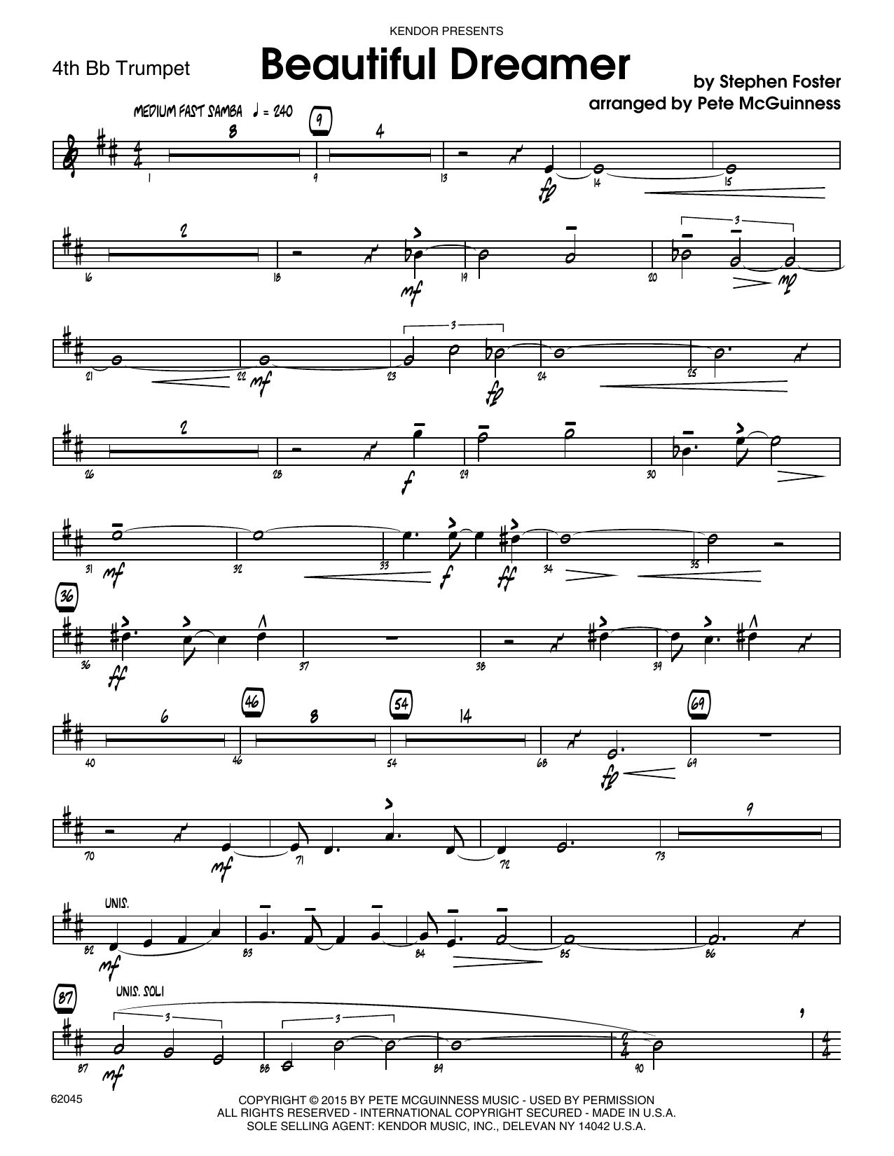 Learn to play Stephen Foster Beautiful Dreamer - 4th Bb Trumpet sheet music for Jazz Ensemble in minutes. Stephen Foster Beautiful Dreamer - 4th Bb Trumpet sheet music preview music notes and score for Jazz Ensemble including 4 page(s)