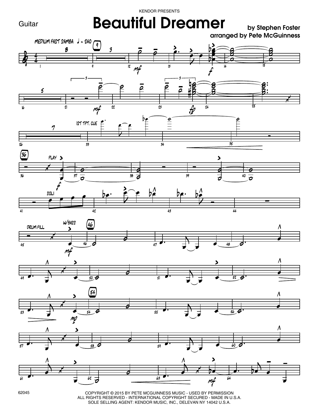 Stephen Foster Beautiful Dreamer - Guitar sheet music preview music notes and score for Jazz Ensemble including 7 page(s)