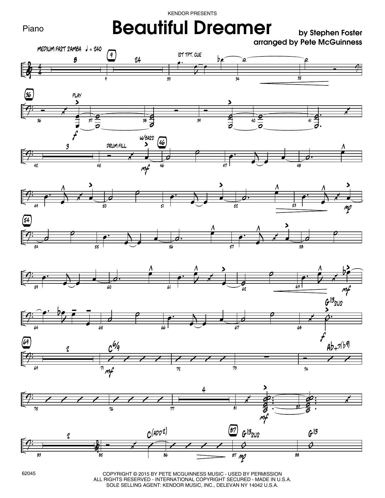 Learn to play Stephen Foster Beautiful Dreamer - Piano sheet music for Jazz Ensemble in minutes. Stephen Foster Beautiful Dreamer - Piano sheet music preview music notes and score for Jazz Ensemble including 8 page(s)