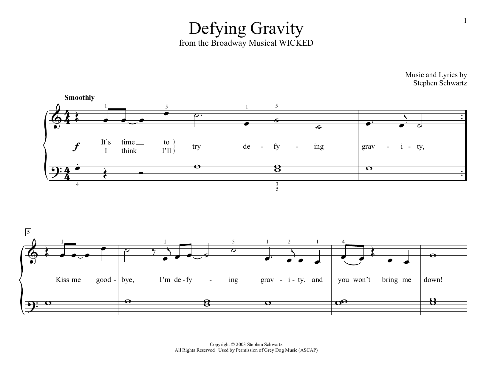 Learn to play Stephen Schwartz Defying Gravity (from Wicked) (arr. Christopher Hussey) sheet music for Educational Piano in minutes. Stephen Schwartz Defying Gravity (from Wicked) (arr. Christopher Hussey) sheet music preview music notes and score for Educational Piano including 2 page(s)