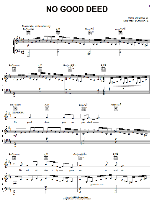 Learn to play Stephen Schwartz No Good Deed sheet music for Easy Piano in minutes. Stephen Schwartz No Good Deed sheet music preview music notes and score for Easy Piano including 6 page(s)