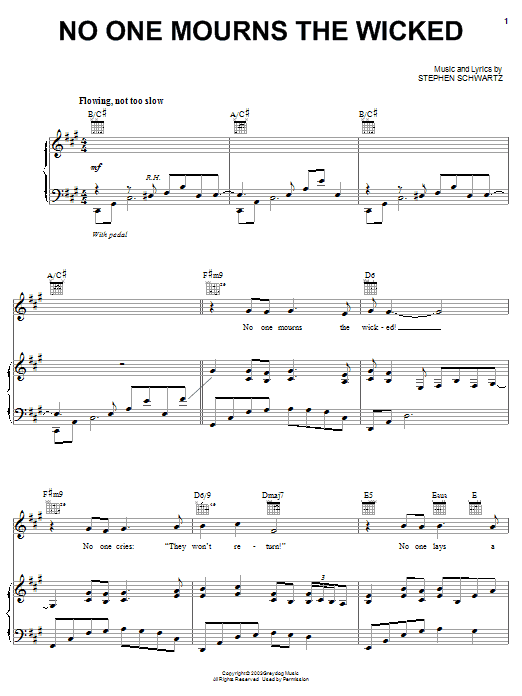 Learn to play Stephen Schwartz No One Mourns The Wicked sheet music for Piano in minutes. Stephen Schwartz No One Mourns The Wicked sheet music preview music notes and score for Piano including 6 page(s)