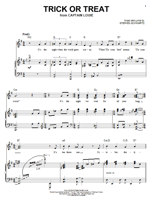 Learn to play Stephen Schwartz Trick Or Treat sheet music for Piano, Vocal & Guitar (Right-Hand Melody) in minutes. Stephen Schwartz Trick Or Treat sheet music preview music notes and score for Piano, Vocal & Guitar (Right-Hand Melody) including 8 page(s)