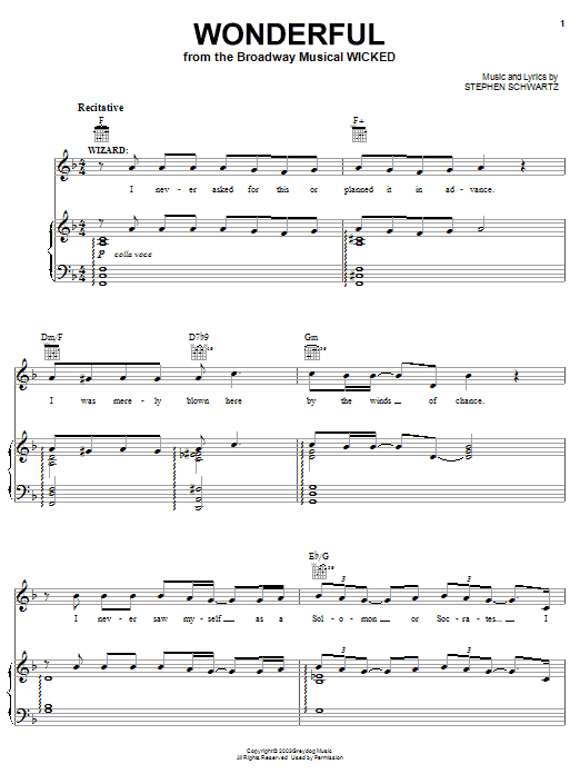Learn to play Stephen Schwartz Wonderful sheet music for Piano in minutes. Stephen Schwartz Wonderful sheet music preview music notes and score for Piano including 8 page(s)