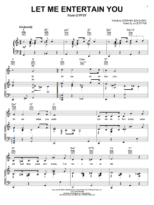 Learn to play Stephen Sondheim Let Me Entertain You sheet music for Piano & Vocal in minutes. Stephen Sondheim Let Me Entertain You sheet music preview music notes and score for Piano & Vocal including 3 page(s)