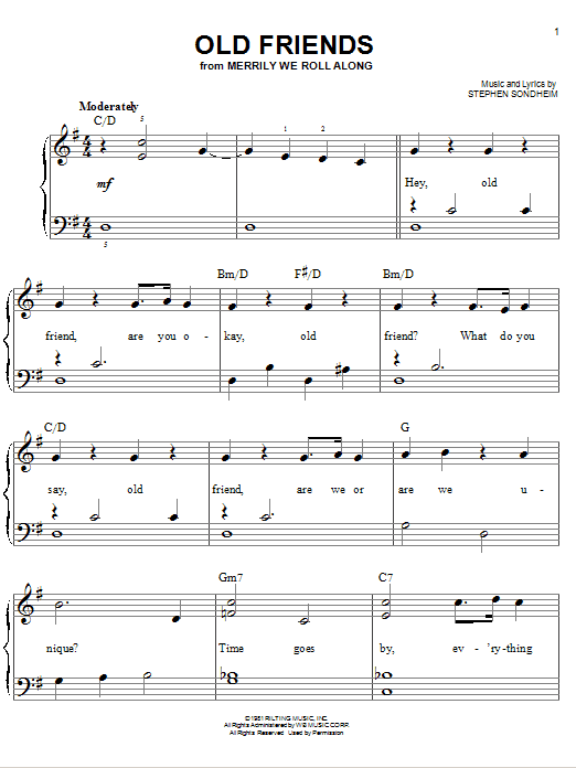 Learn to play Stephen Sondheim Old Friends sheet music for Easy Piano in minutes. Stephen Sondheim Old Friends sheet music preview music notes and score for Easy Piano including 8 page(s)