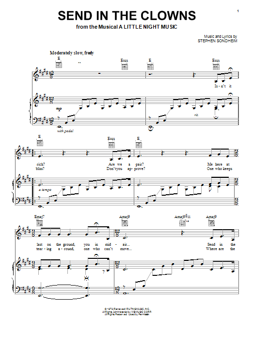 Learn to play Stephen Sondheim Send In The Clowns sheet music for Piano & Vocal in minutes. Stephen Sondheim Send In The Clowns sheet music preview music notes and score for Piano & Vocal including 4 page(s)