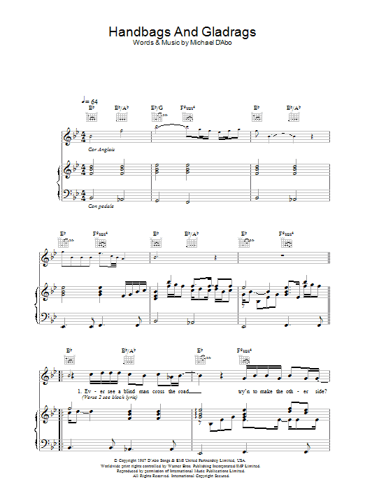Stereophonics Handbags And Gladrags (theme from The Office) sheet music preview music notes and score for Piano, Vocal & Guitar including 6 page(s)