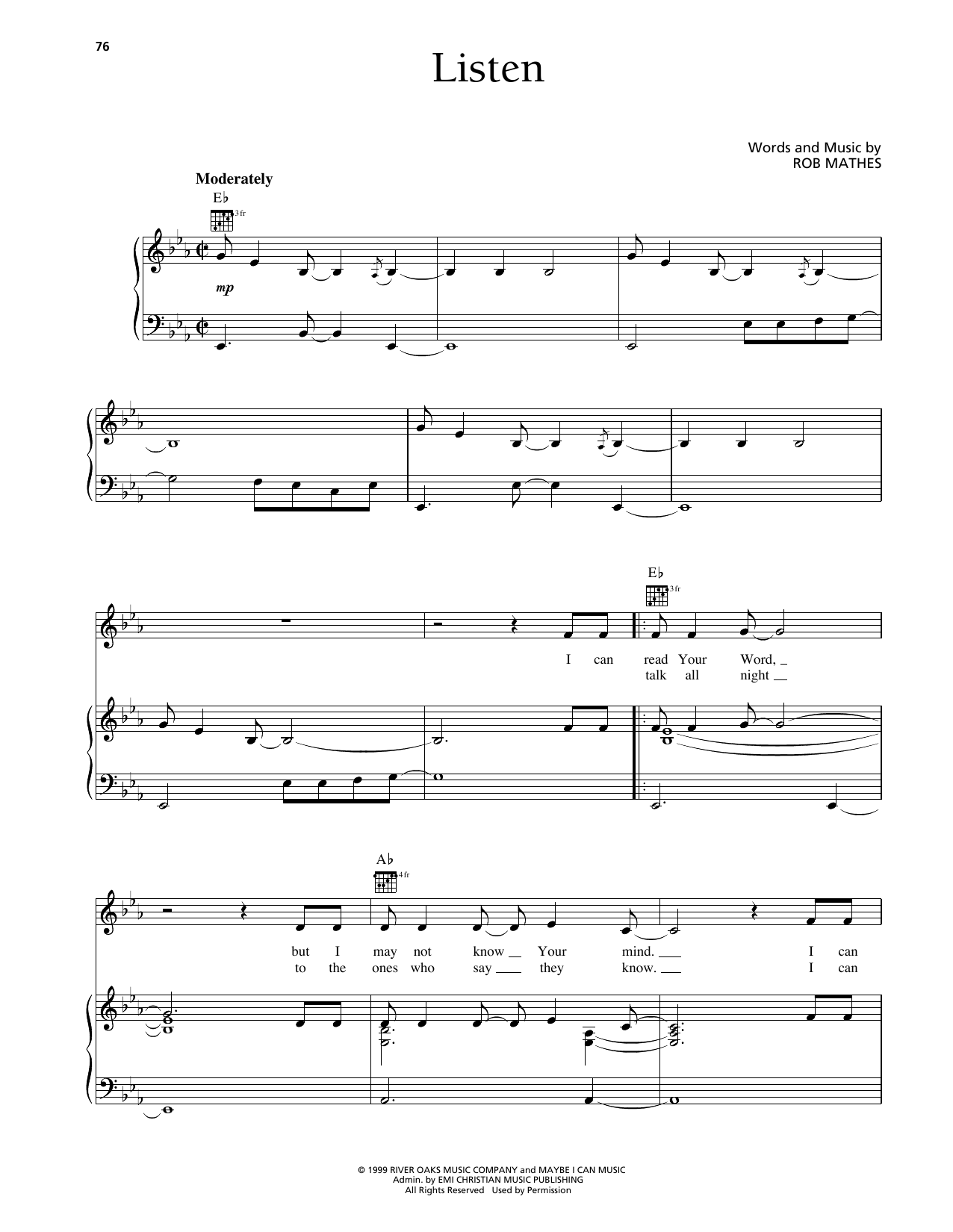 Steve Green Listen sheet music, chords, lyrics - Printable PDF for Piano, Vocal & Guitar Chords (Right-Hand Melody)