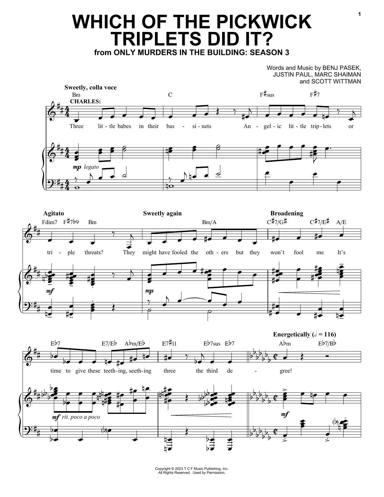 Steve Martin Which Of The Pickwick Triplets Did It? (from Only Murders In The Building: Season 3) sheet music, chords, lyrics - Printable PDF for Piano & Vocal
