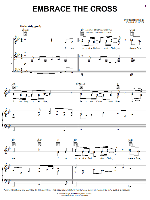 Learn to play Steve Green Embrace The Cross sheet music for Piano, Vocal & Guitar (Right-Hand Melody) in minutes. Steve Green Embrace The Cross sheet music preview music notes and score for Piano, Vocal & Guitar (Right-Hand Melody) including 7 page(s)