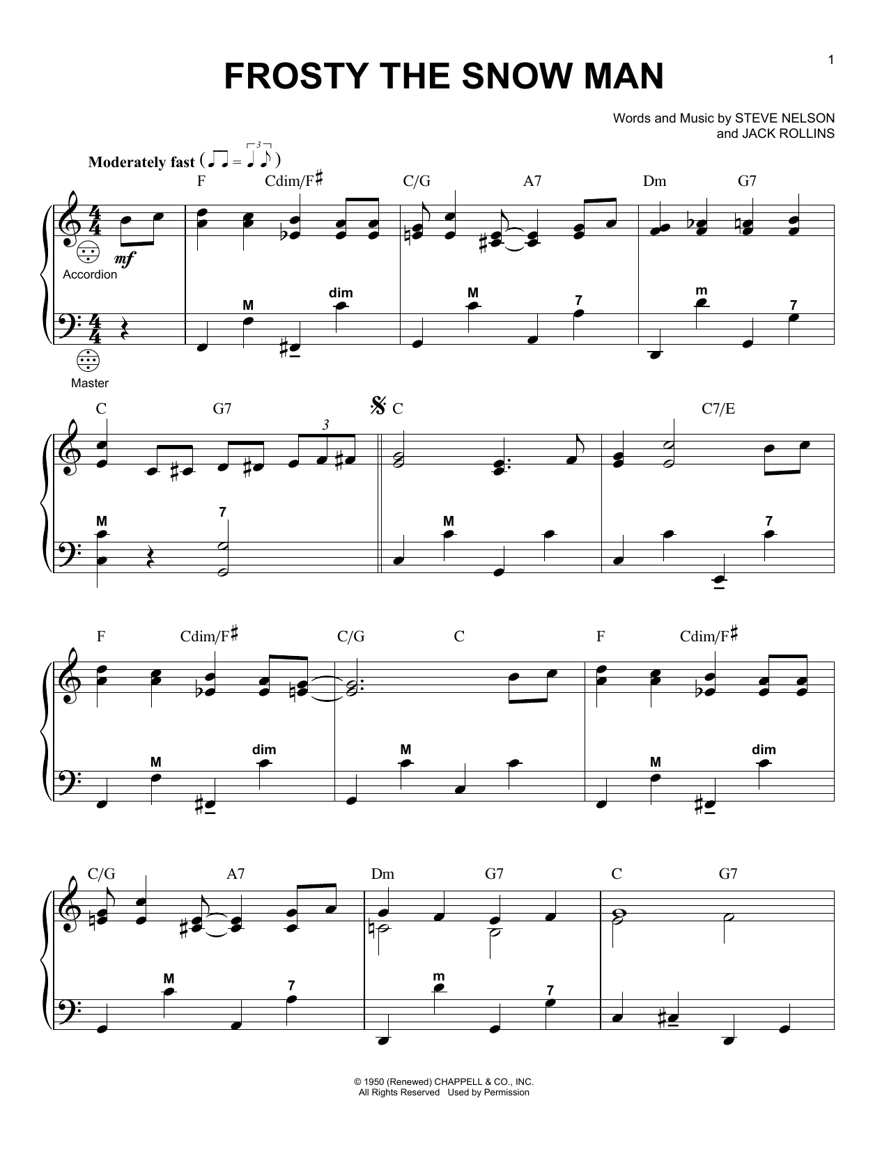 Learn to play Gene Autry Frosty The Snowman sheet music for Accordion in minutes. Gene Autry Frosty The Snowman sheet music preview music notes and score for Accordion including 6 page(s)