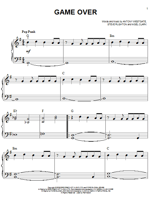 Learn to play Steve Rushton Game Over sheet music for Piano (Big Notes) in minutes. Steve Rushton Game Over sheet music preview music notes and score for Piano (Big Notes) including 7 page(s)