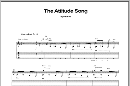Steve Vai The Attitude Song sheet music preview music notes and score for Guitar Tab including 9 page(s)