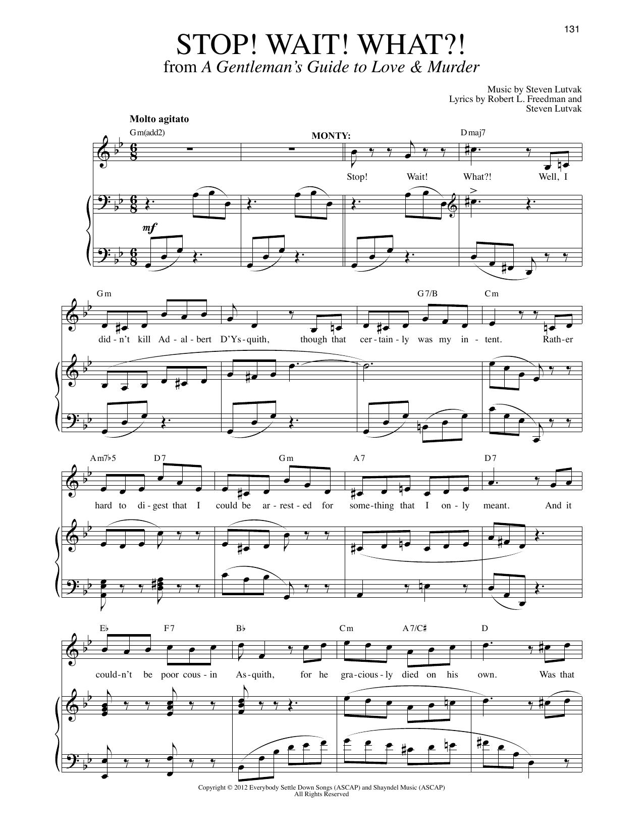 Steven Lutvak Stop! Wait! What?! sheet music, chords, lyrics - Printable PDF for Piano & Vocal
