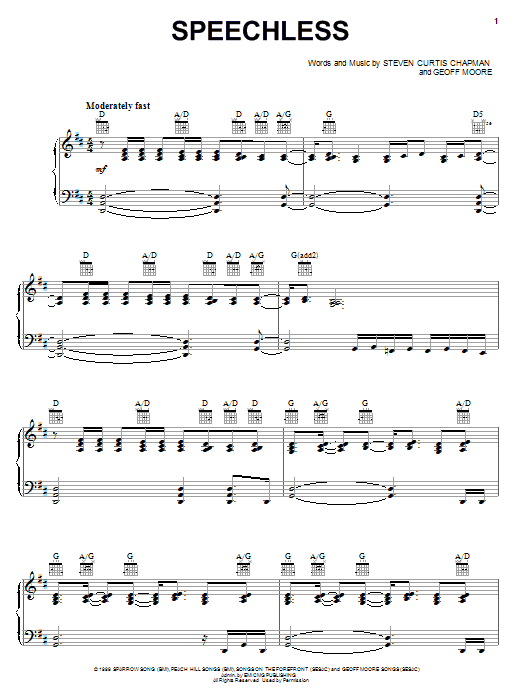 Learn to play Steven Curtis Chapman Speechless sheet music for Piano (Big Notes) in minutes. Steven Curtis Chapman Speechless sheet music preview music notes and score for Piano (Big Notes) including 4 page(s)
