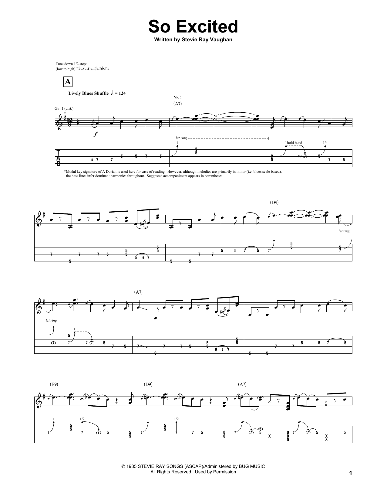 Download Stevie Ray Vaughan So Excited sheet music notes and chords for Guitar Tab - Download Printable PDF and start playing in minutes.