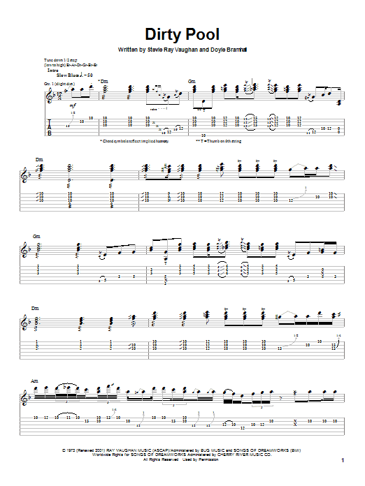 Stevie Ray Vaughan Dirty Pool sheet music preview music notes and score for Guitar Tab including 13 page(s)