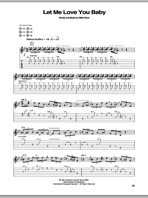 Stevie Ray Vaughan Let Me Love You Baby sheet music preview music notes and score for Guitar Tab including 6 page(s)