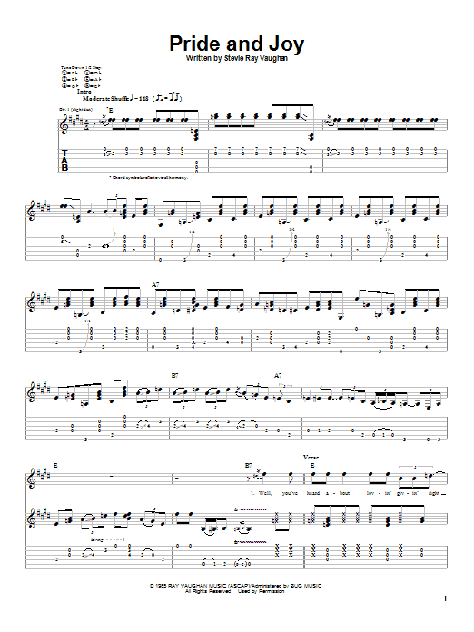 Learn to play Stevie Ray Vaughan Pride And Joy sheet music for Piano, Vocal & Guitar (Right-Hand Melody) in minutes. Stevie Ray Vaughan Pride And Joy sheet music preview music notes and score for Piano, Vocal & Guitar (Right-Hand Melody) including 7 page(s)