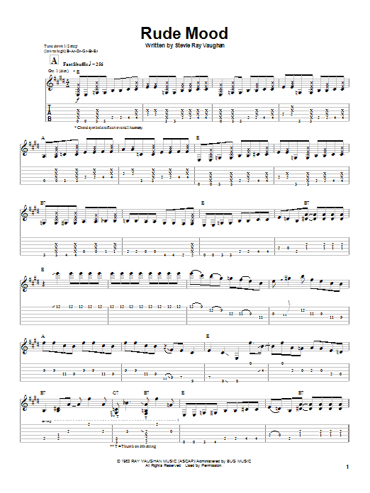 Stevie Ray Vaughan Rude Mood sheet music preview music notes and score for Guitar Tab including 11 page(s)