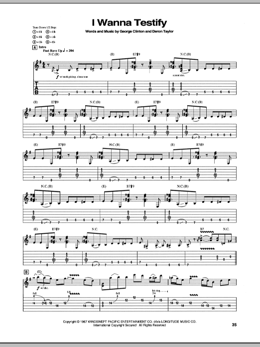 Stevie Ray Vaughan I Wanna Testify sheet music preview music notes and score for Guitar Tab including 9 page(s)