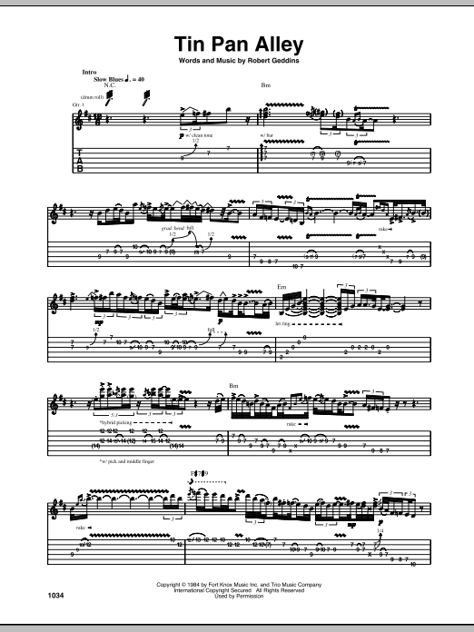 Learn to play Stevie Ray Vaughan Tin Pan Alley sheet music for Guitar Tab in minutes. Stevie Ray Vaughan Tin Pan Alley sheet music preview music notes and score for Guitar Tab including 11 page(s)