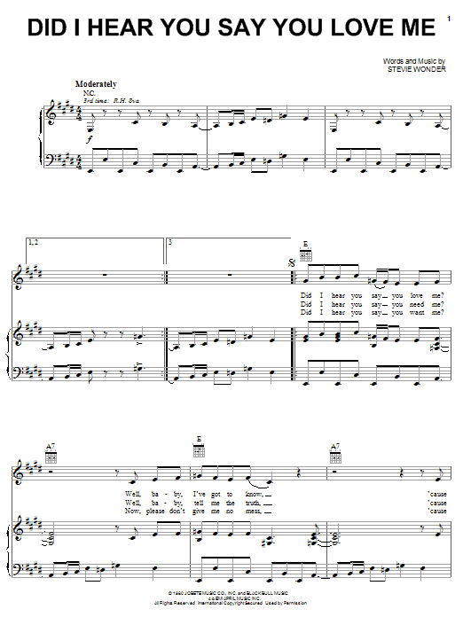 Learn to play Stevie Wonder Did I Hear You Say You Love Me sheet music for Piano, Vocal & Guitar (Right-Hand Melody) in minutes. Stevie Wonder Did I Hear You Say You Love Me sheet music preview music notes and score for Piano, Vocal & Guitar (Right-Hand Melody) including 5 page(s)
