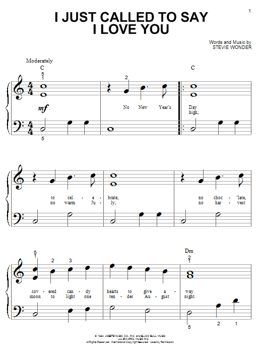 Stevie Wonder I Just Called To Say I Love You sheet music preview music notes and score for Piano, Vocal & Guitar (Right-Hand Melody) including 5 page(s)