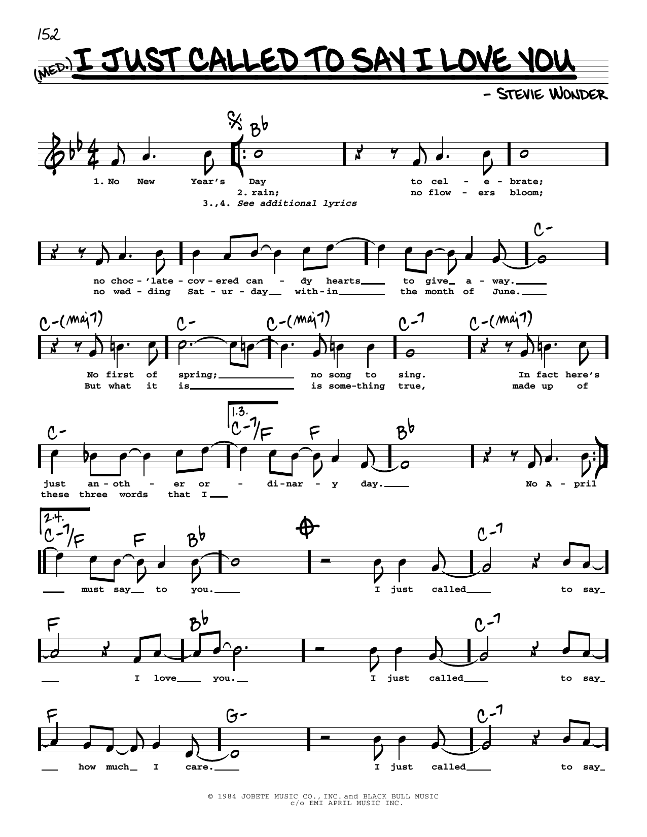 Learn to play Stevie Wonder I Just Called To Say I Love You (High Voice) sheet music for Real Book – Melody, Lyrics & Chords in minutes. Stevie Wonder I Just Called To Say I Love You (High Voice) sheet music preview music notes and score for Real Book – Melody, Lyrics & Chords including 2 page(s)