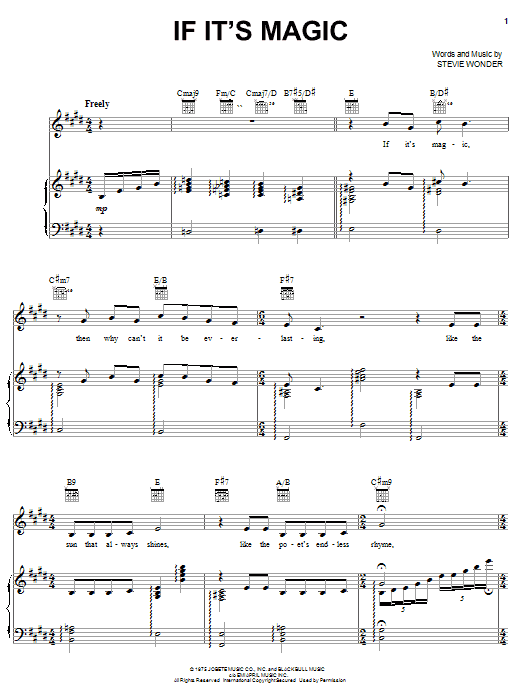 Learn to play Stevie Wonder If It's Magic sheet music for Piano, Vocal & Guitar (Right-Hand Melody) in minutes. Stevie Wonder If It's Magic sheet music preview music notes and score for Piano, Vocal & Guitar (Right-Hand Melody) including 4 page(s)