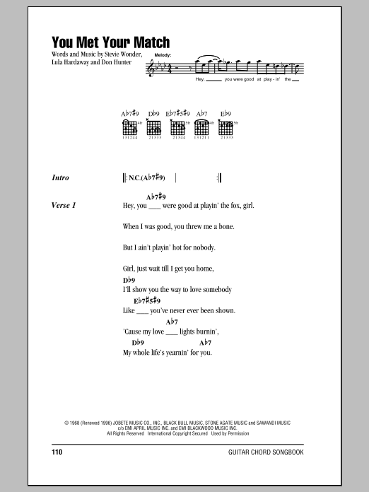 Stevie Wonder You Met Your Match Sheet Music Download Printable Pdf Music Notes Score Chords