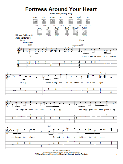 Download Sting Fortress Around Your Heart sheet music notes and chords for Easy Guitar Tab - Download Printable PDF and start playing in minutes.