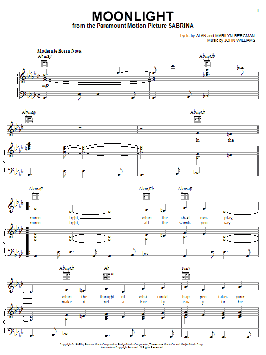 Download Sting Moonlight (from Sabrina) sheet music notes and chords for Piano, Vocal & Guitar (Right-Hand Melody) - Download Printable PDF and start playing in minutes.