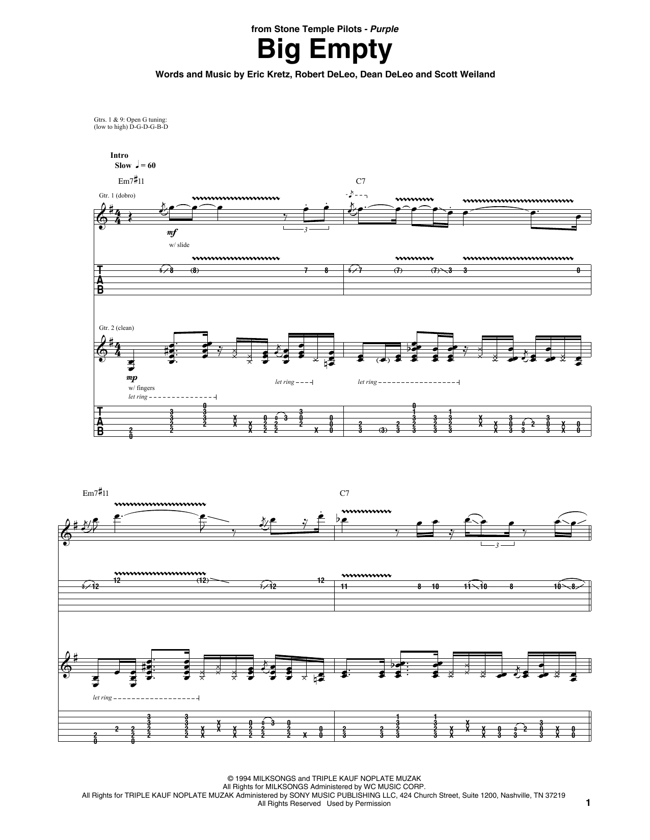 Learn to play Stone Temple Pilots Big Empty sheet music for Guitar Tab in minutes. Stone Temple Pilots Big Empty sheet music preview music notes and score for Guitar Tab including 10 page(s)