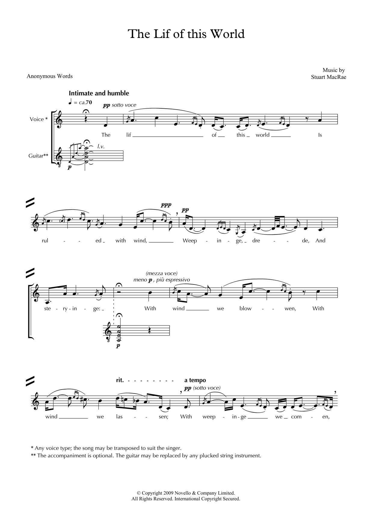 Stuart MacRae The Lif of this World (for voice & guitar) sheet music, chords, lyrics - Printable PDF for Piano & Vocal