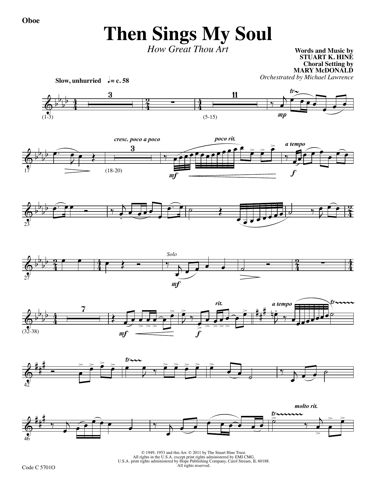 Learn to play Stuart K. Hine Then Sings My Soul (How Great Thou Art) - Oboe sheet music for Choir Instrumental Pak in minutes. Stuart K. Hine Then Sings My Soul (How Great Thou Art) - Oboe sheet music preview music notes and score for Choir Instrumental Pak including 2 page(s)