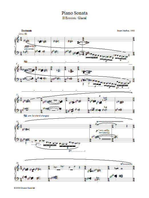 Learn to play Stuart MacRae Piano Sonata, II Erosion/Glacial sheet music for Piano in minutes. Stuart MacRae Piano Sonata, II Erosion/Glacial sheet music preview music notes and score for Piano including 6 page(s)
