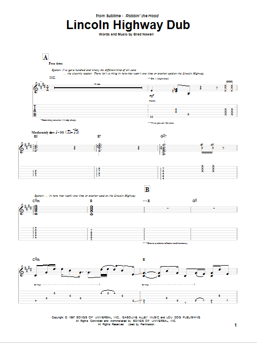 Learn to play Sublime Lincoln Highway Dub sheet music for Guitar Tab in minutes. Sublime Lincoln Highway Dub sheet music preview music notes and score for Guitar Tab including 5 page(s)