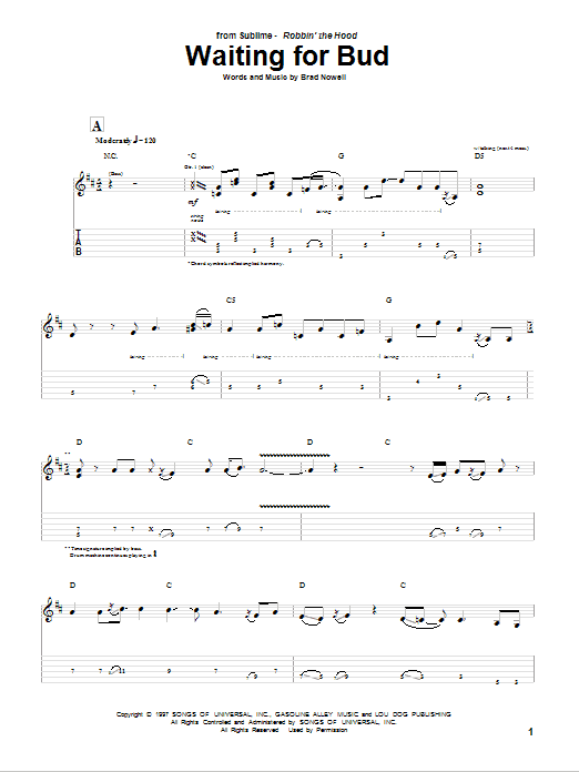 Learn to play Sublime Waiting For Bud sheet music for Guitar Tab in minutes. Sublime Waiting For Bud sheet music preview music notes and score for Guitar Tab including 2 page(s)