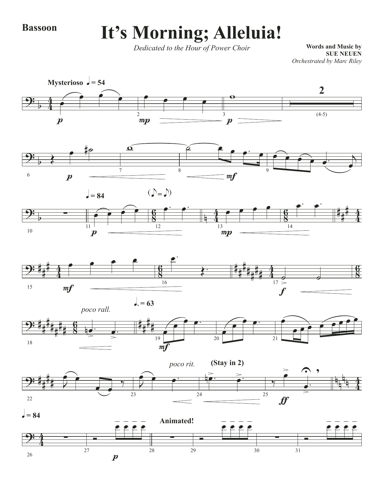 Sue Neuen It's Morning; Alleluia! - Bassoon sheet music, chords, lyrics - Printable PDF for Choir Instrumental Pak