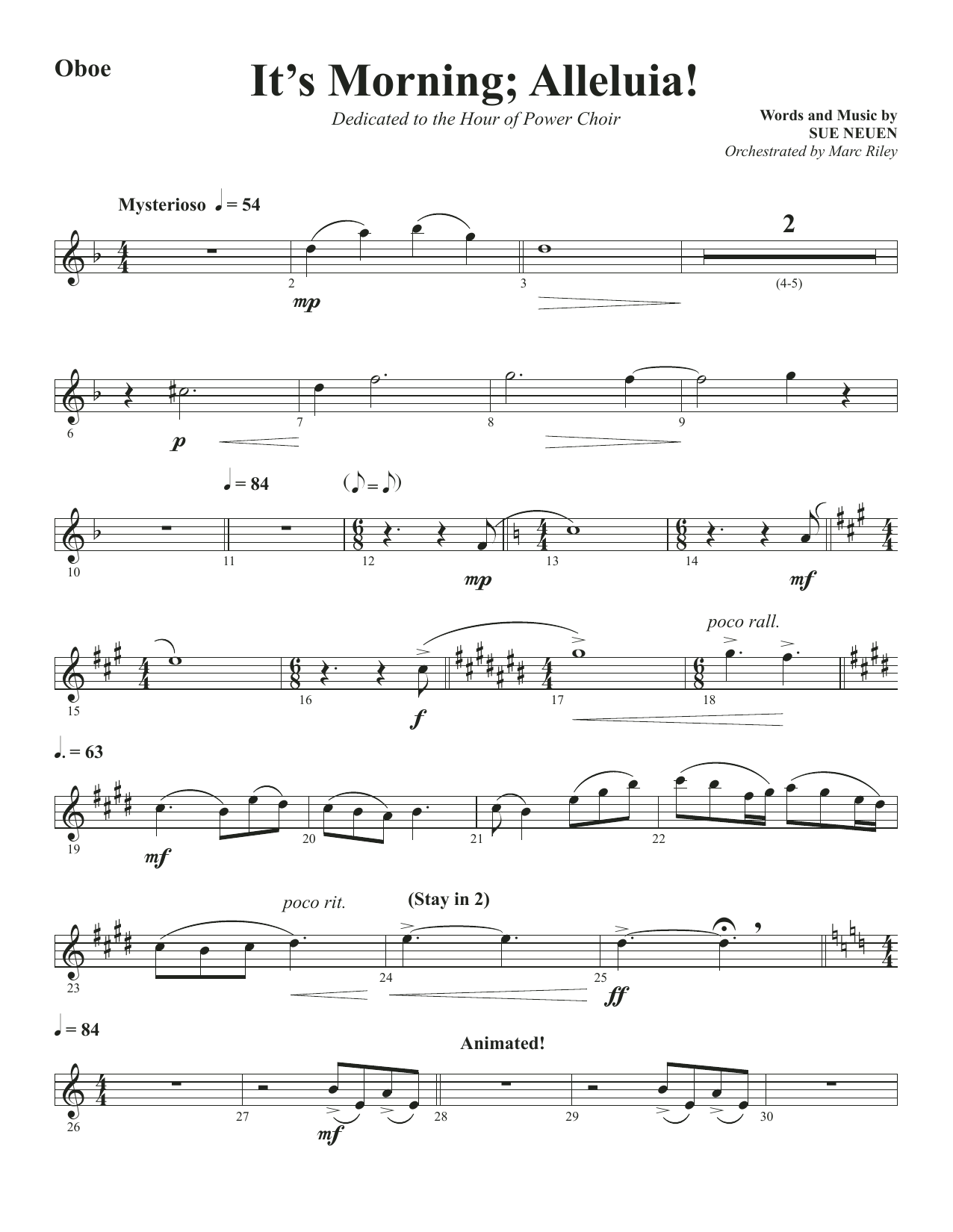 Sue Neuen It's Morning; Alleluia! - Oboe sheet music, chords, lyrics - Printable PDF for Choir Instrumental Pak