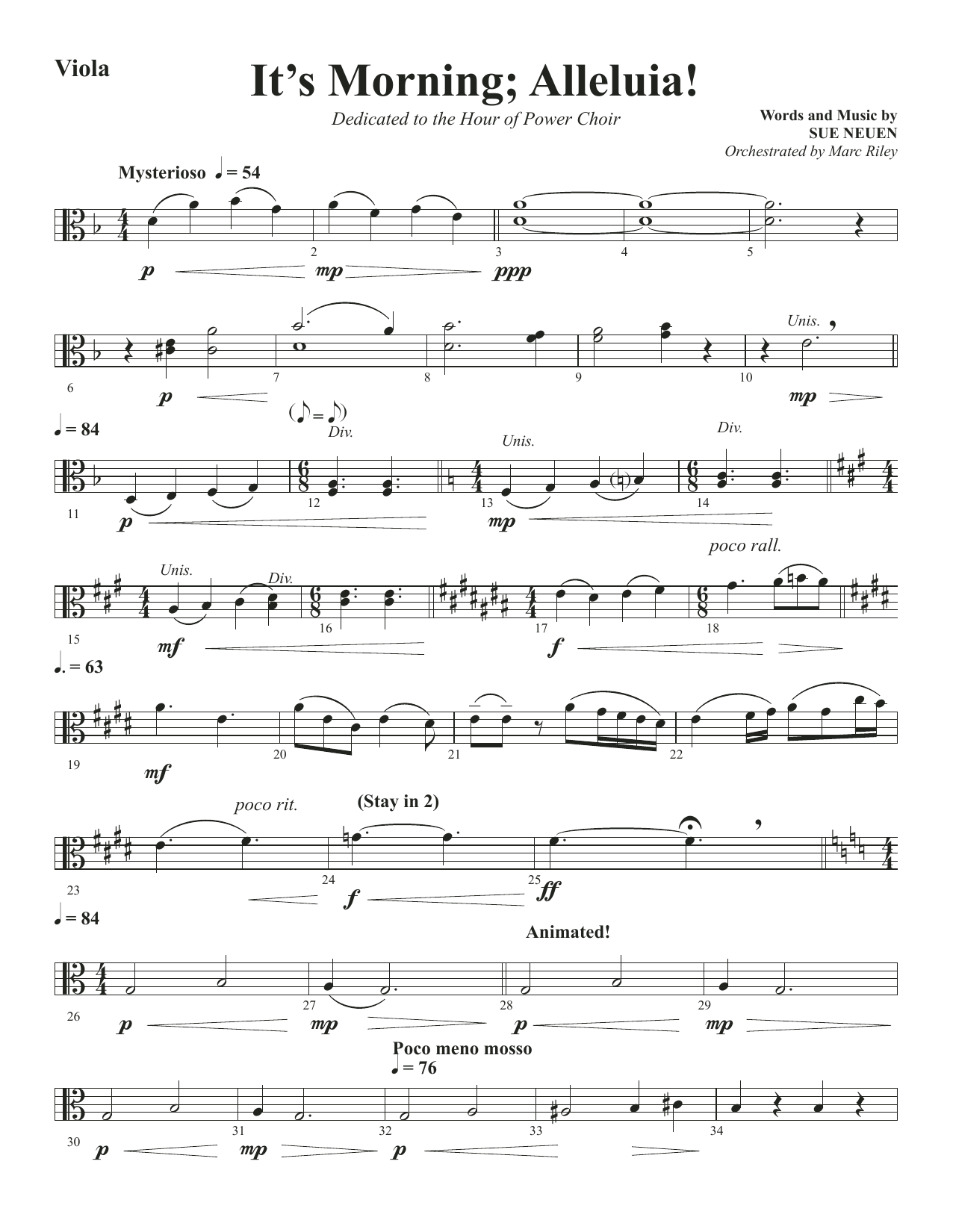 Sue Neuen It's Morning; Alleluia! - Viola sheet music, chords, lyrics - Printable PDF for Choir Instrumental Pak